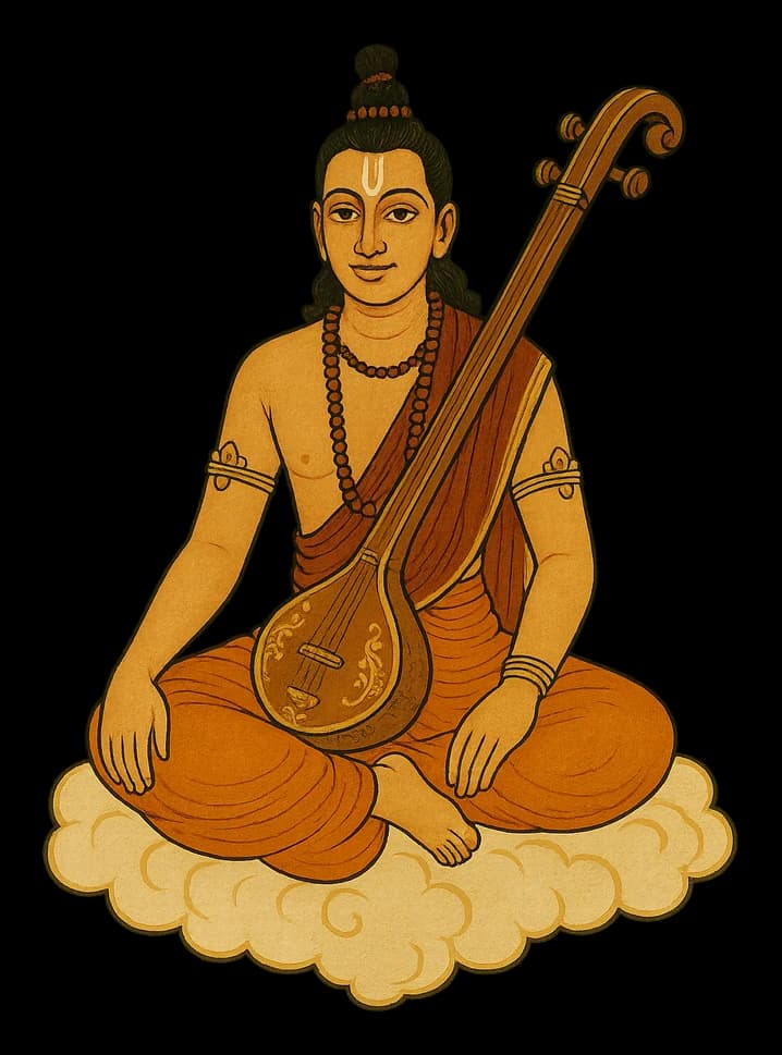 Narada seated on a cloud with his veena